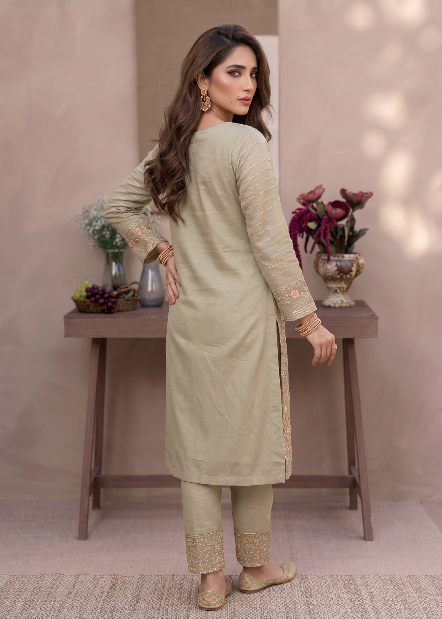 Sage Green Festive Embroidered Organza Salwar Suit Online in Dubai UAE Abudhabi Ajman Sharjah