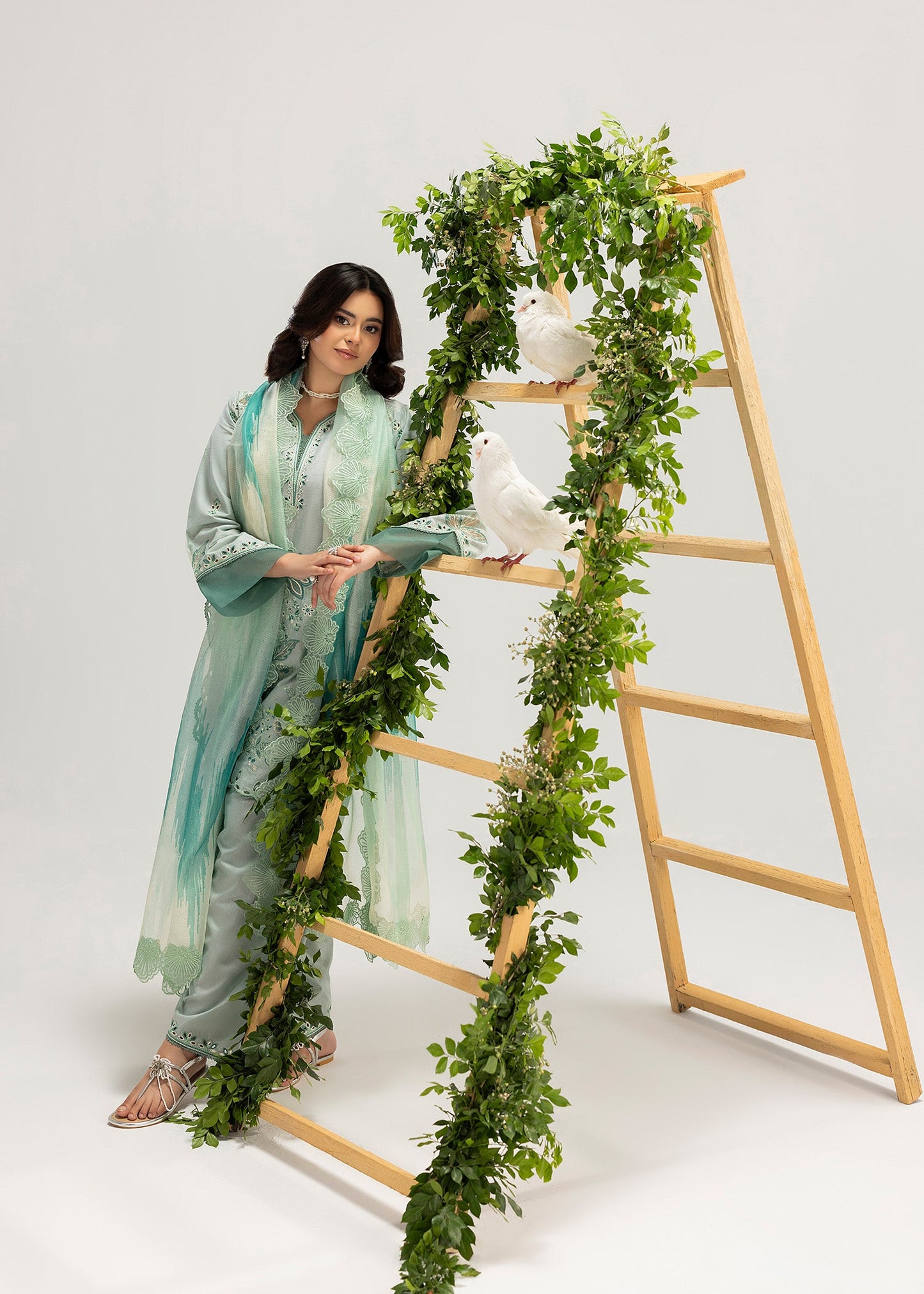 Sage Green Festive Wear Lawn Suit Online in Dubai UAE Abudhabi Ajman Sharjah