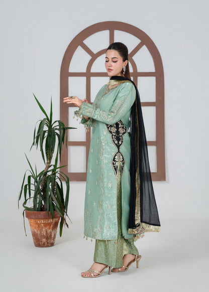 Sage Green Jamawar Silk Partywear Suit Online in Sri Lanka India Australia