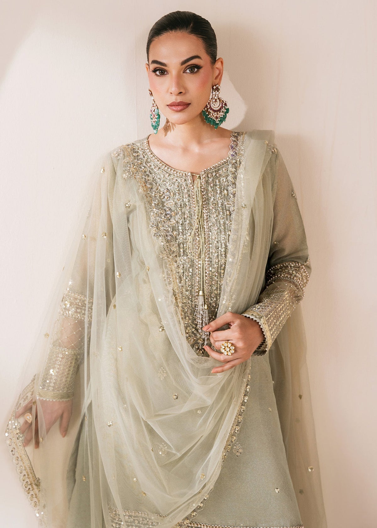 Sage Green Masuri Sharara Pakistani Clothes Online in Dubai UAE Abudhabi Ajman Sharjah
