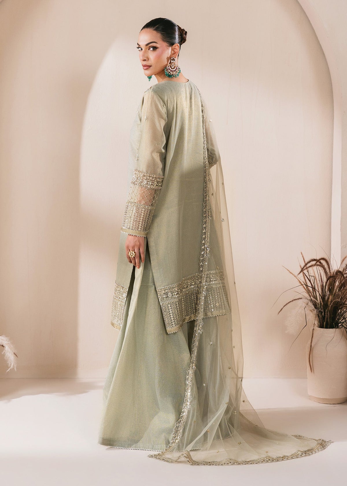 Sage Green Masuri Sharara with Net Dupatta Online in Sri Lanka India Australia