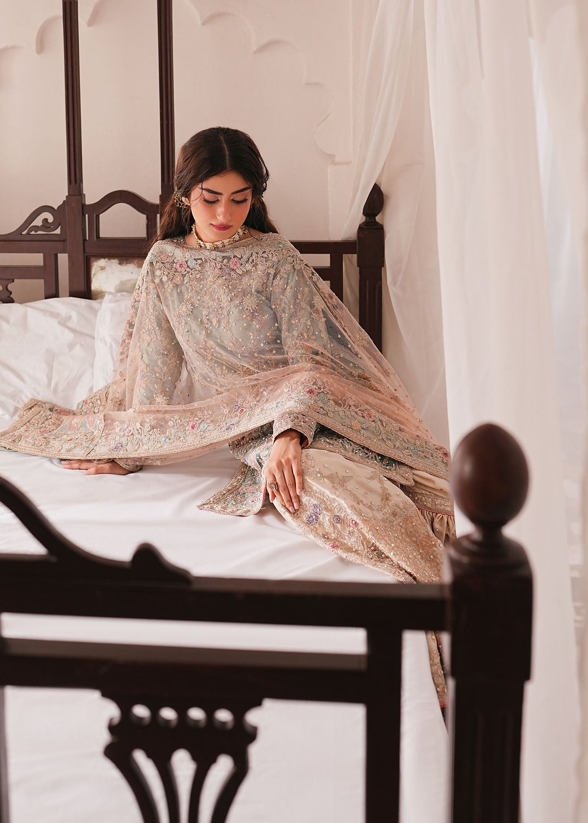 Sage Green Net Gharara Pakistani Formal Wear Online in Dubai UAE Abudhabi Ajman Sharjah