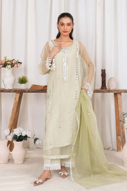 Sage Green Organza Embroidered Festive Suit Online in Dubai UAE Abudhabi Ajman Sharjah