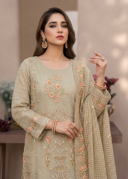 Sage Green Organza Embroidered Salwar Kameez Online in Dubai UAE Abudhabi Ajman Sharjah