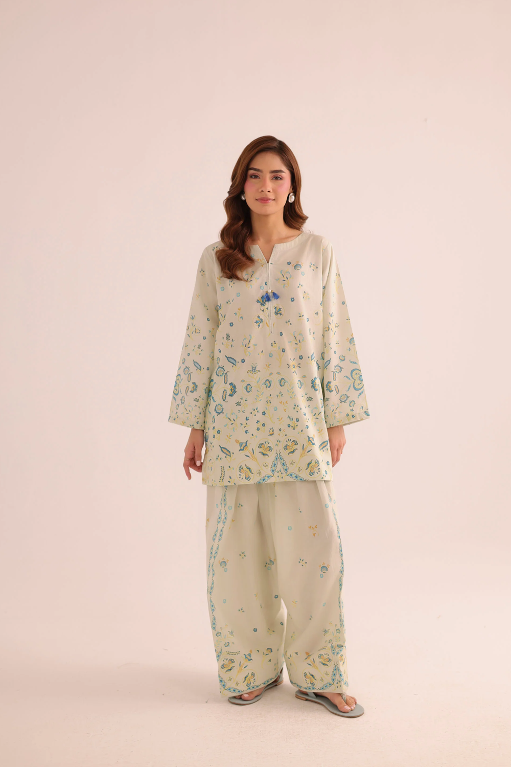 Sage Green Poly Lawn Straight Cut Kurta Set Online in Dubai UAE Abudhabi Ajman Sharjah
