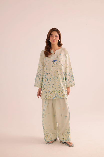 Sage Green Poly Lawn Straight Cut Kurta Set Online in Dubai UAE Abudhabi Ajman Sharjah