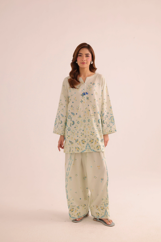 Sage Green Poly Lawn Straight Cut Kurta Set Online in Dubai UAE Abudhabi Ajman Sharjah
