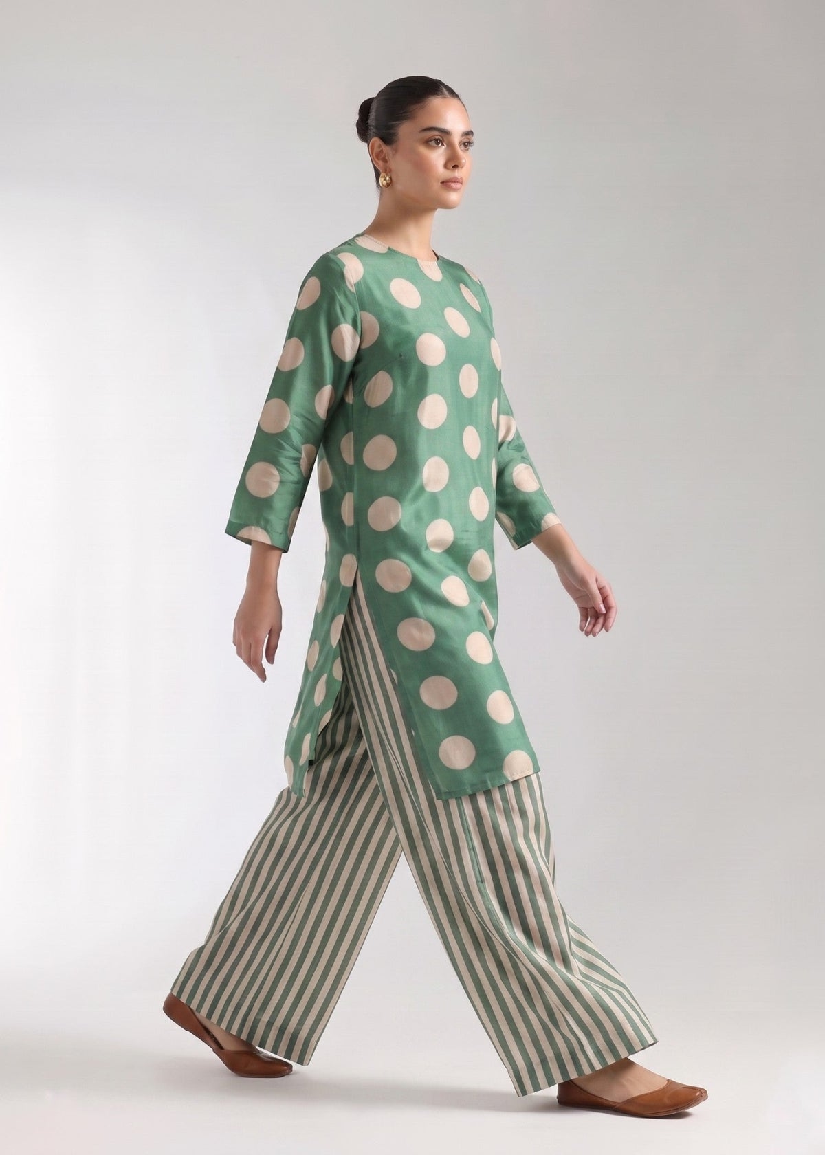 Sage Green Printed Viscose Raw Silk Daily Wear Kurta Set Online in Sri Lanka India Australia