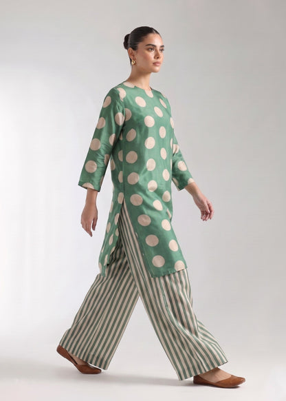 Sage Green Printed Viscose Raw Silk Daily Wear Kurta Set Online in Sri Lanka India Australia