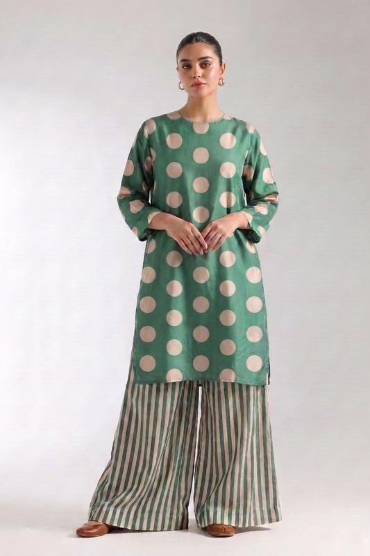 Sage Green Printed Viscose Raw Silk Kurta Set Online in Dubai UAE Abudhabi Ajman Sharjah