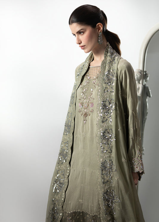 Sage Green Raw Silk Sharara Online in Sri Lanka India Australia