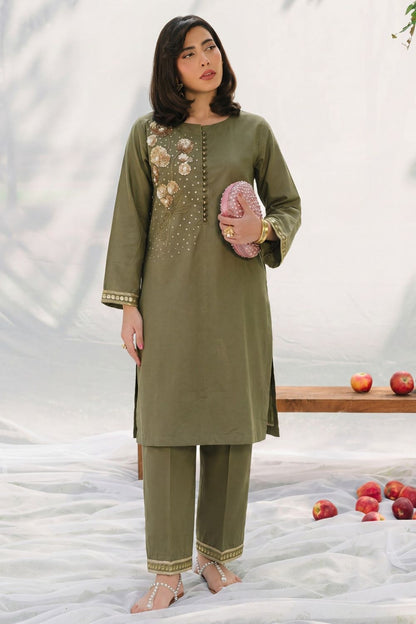 Sage Green Sequined Lawn Kurta Set Online in Dubai UAE Abudhabi Ajman Sharjah