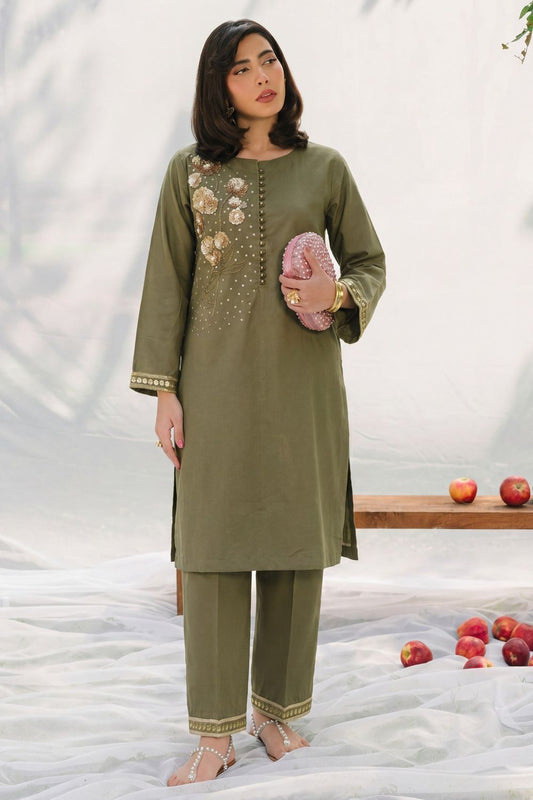 Sage Green Sequined Lawn Kurta Set Online in Dubai UAE Abudhabi Ajman Sharjah