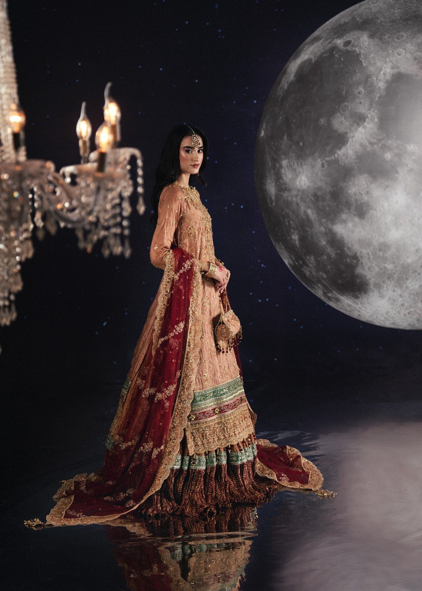 Salmon Net Dupatta Embroidered Silk Suit Online in Sri Lanka India Australia