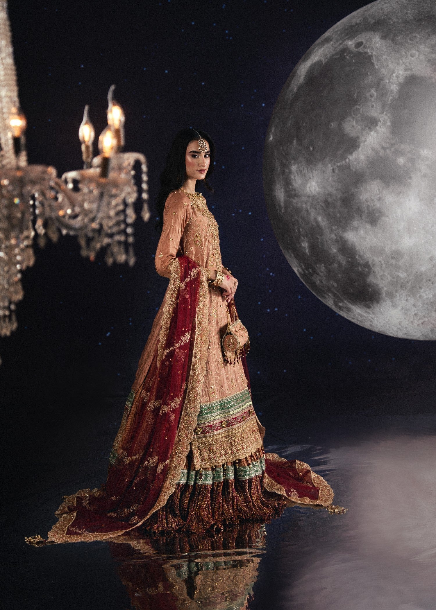Salmon Net Dupatta Embroidered Silk Suit Online in Sri Lanka India Australia