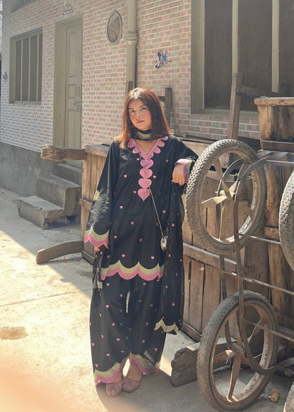 Black Cotton 3 Piece Designer Salwar Kameez Online in Dubai UAE Abudhabi Ajman Sharjah