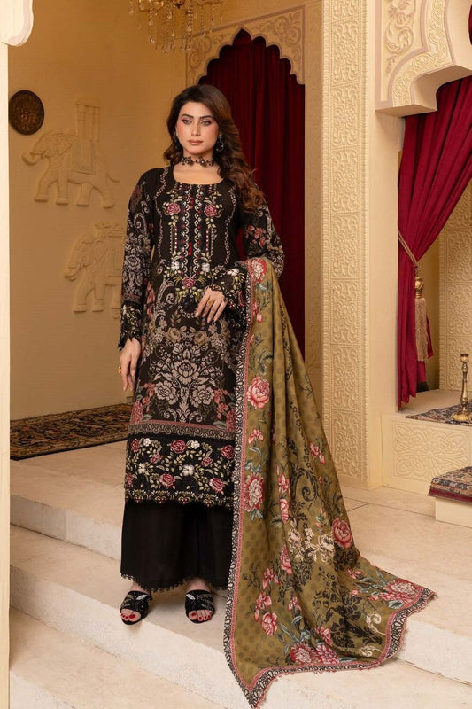 Black Embroidered Dhanak Pakistani Suit Online in Dubai UAE Abudhabi Ajman Sharjah
