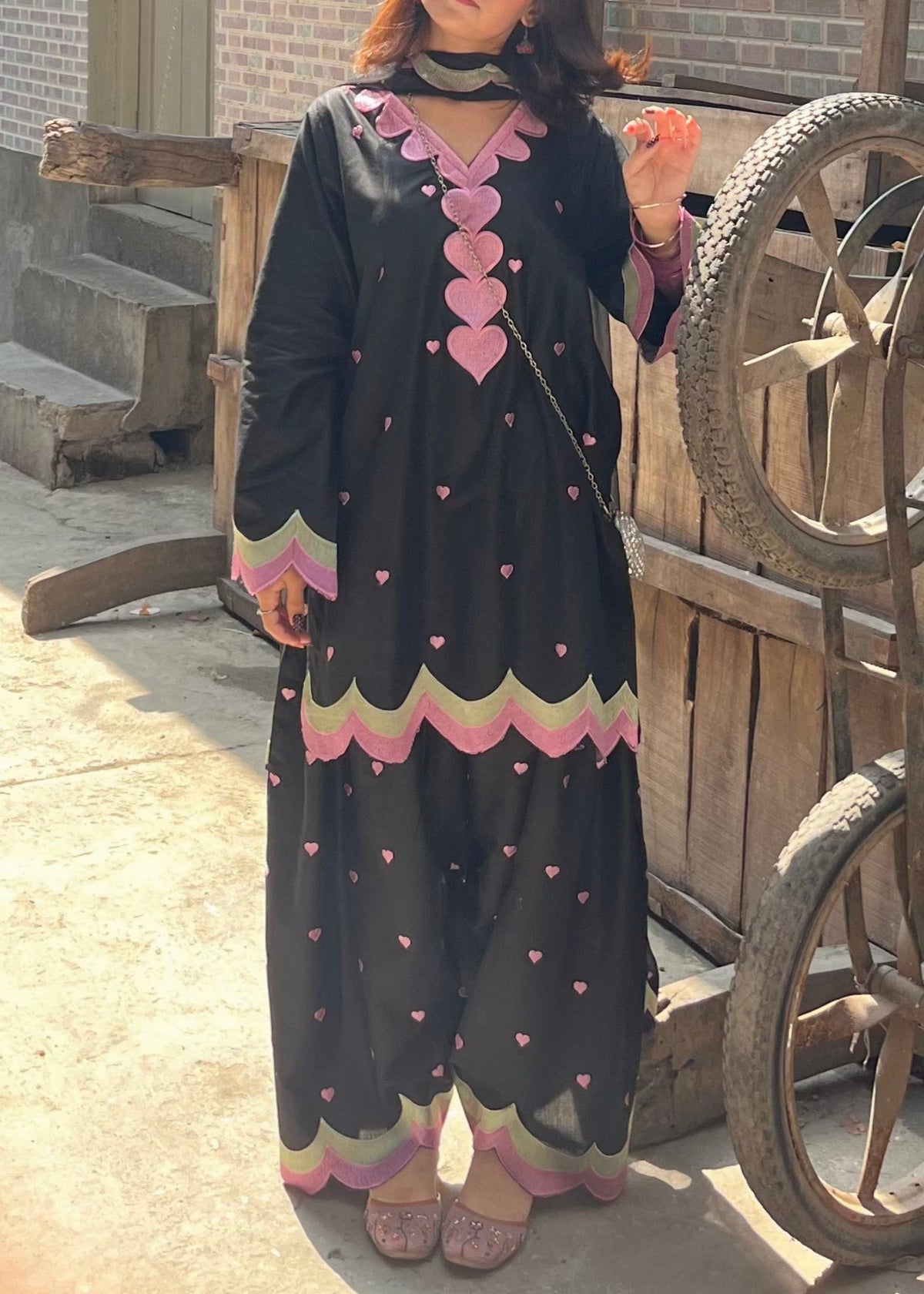 Black Heart Embroidery Cotton Pakistani Suit Online in Sri Lanka India Australia