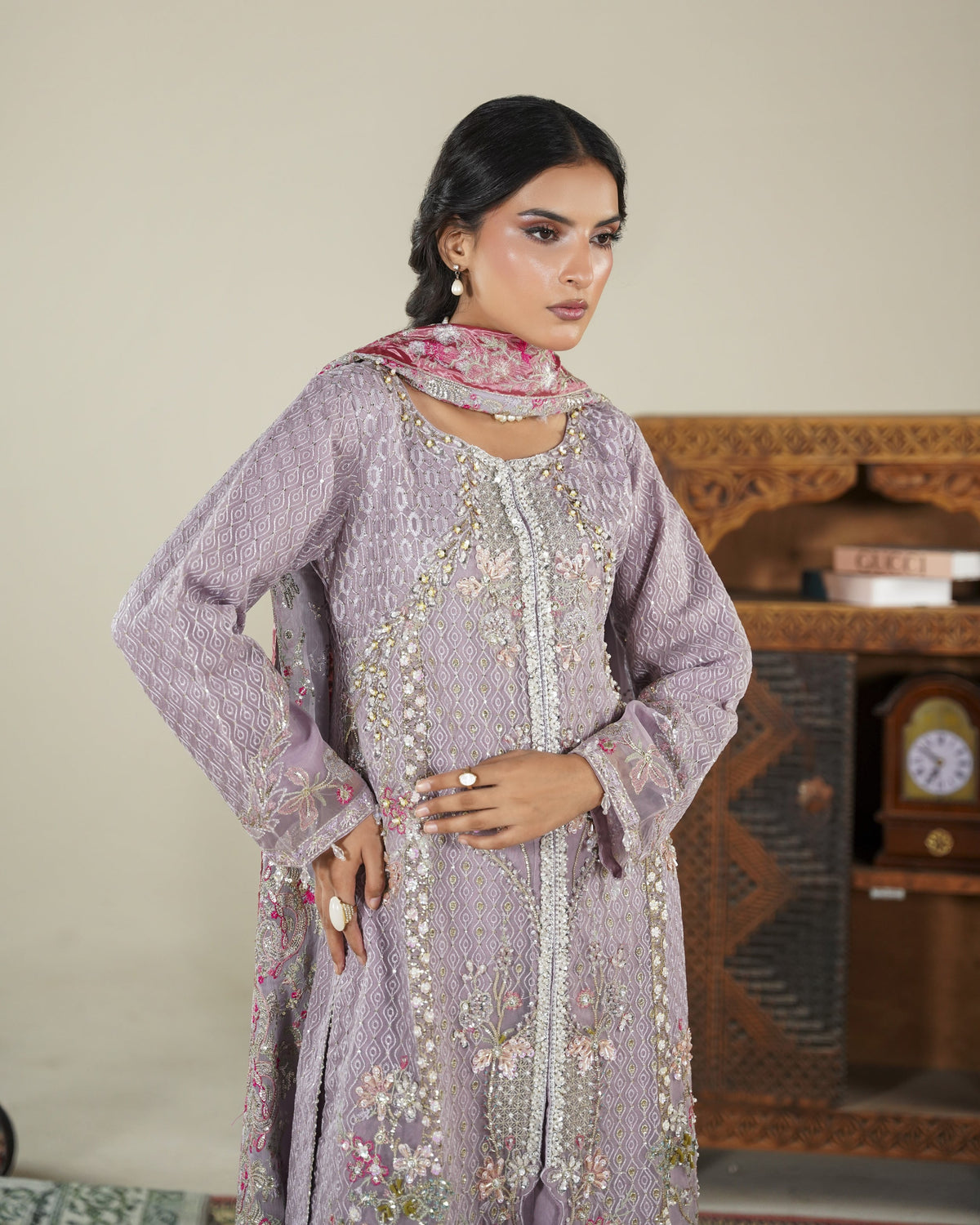 Lilac Embroidered Organza Shalwar Kameez for Festive Occasions Online in UK USA Canada