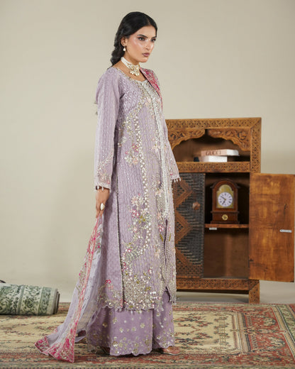 Lilac Organza Salwar Kameez with Embroidered Shirt Online in Dubai UAE Abudhabi Ajman Sharjah