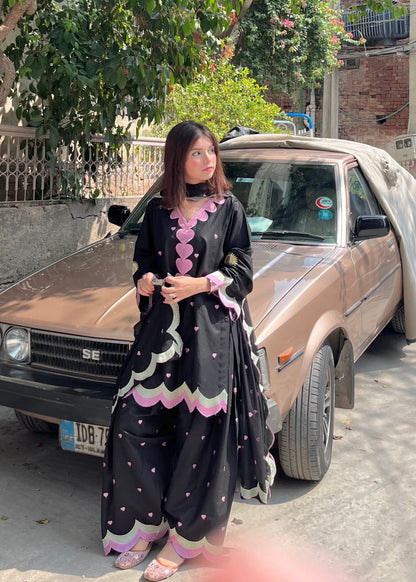 Pakistani Designer Black Cotton Salwar Kameez Online in KSA Riyadh Saudi Arabia Oman Bahrain Qatar