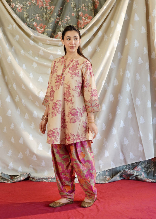 Sand Brown Printed Lawn Daily Wear Kurta Set Online in Dubai DXB UAE Abudhabi Meena Bazaar