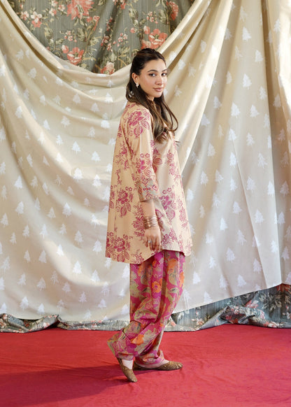 Sand Brown Printed Lawn Pakistani Salwar Kameez Online in UK USA Canada