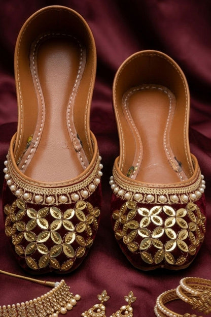 Sangria Velvet Embroidered Khussa Online in Dubai UAE Abudhabi Ajman Sharjah