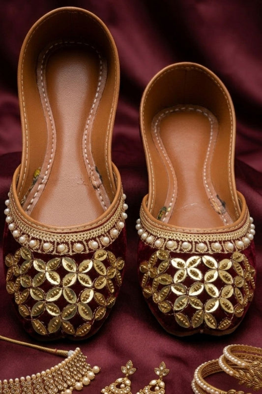 Sangria Velvet Embroidered Khussa Online in Dubai UAE Abudhabi Ajman Sharjah