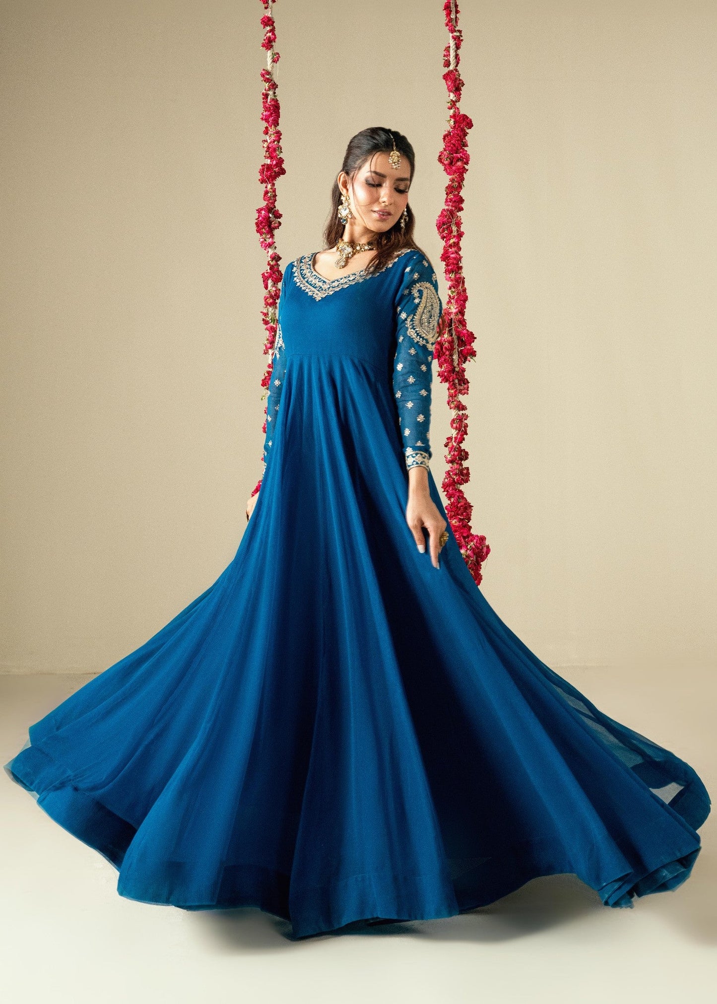 Sapphire Blue Chiffon Embroidered Maxi for Women Online in Dubai UAE Abudhabi Ajman Sharjah