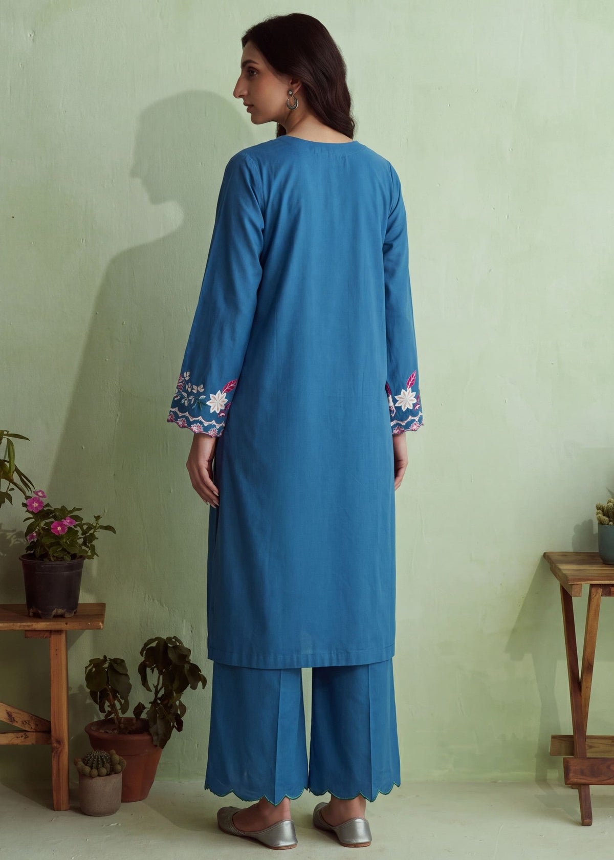 Sapphire Blue Cotton Embroidered Salwar Kameez Online in KSA Riyadh Saudi Arabia Oman Bahrain Qatar