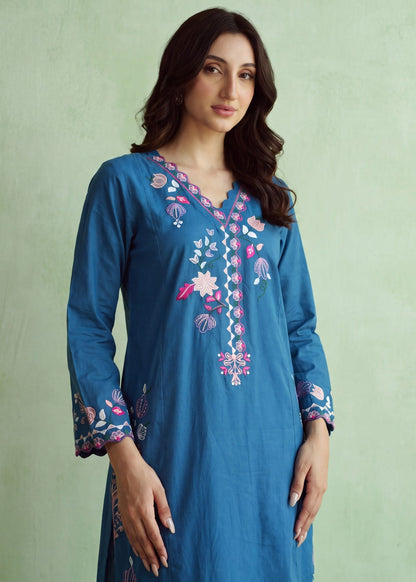Sapphire Blue Cotton Embroidered Salwar Suit Online in Dubai DXB UAE Abudhabi Meena Bazaar