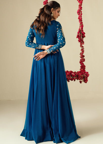 Sapphire Blue Embroidered Chiffon Ladies Suit Online in Sri Lanka India Australia