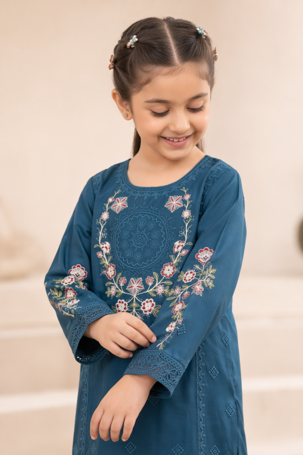 Sapphire Blue Embroidered Cotton Kurta Set Online in Dubai UAE Abudhabi Ajman Sharjah