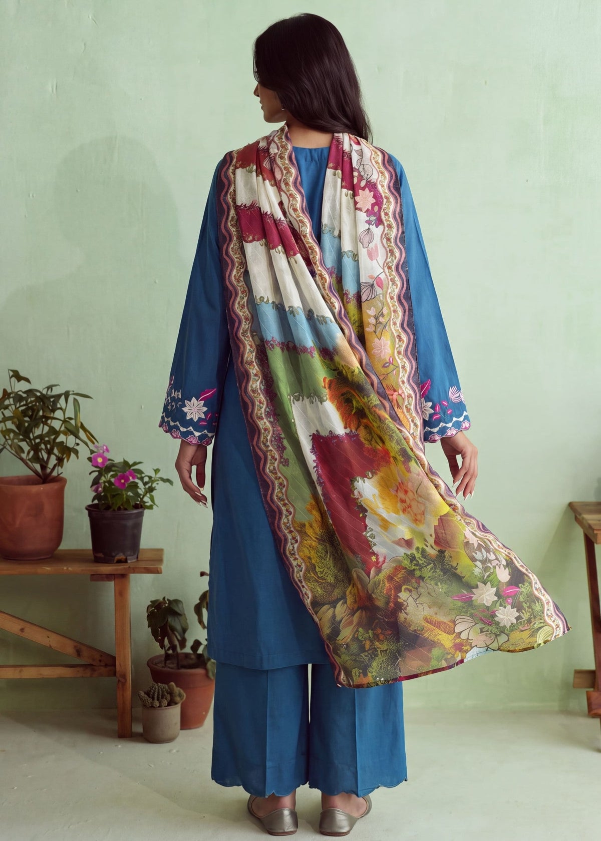 Sapphire Blue Embroidered Cotton Latest Pakistani Suits Online in Dubai UAE Abudhabi Ajman Sharjah