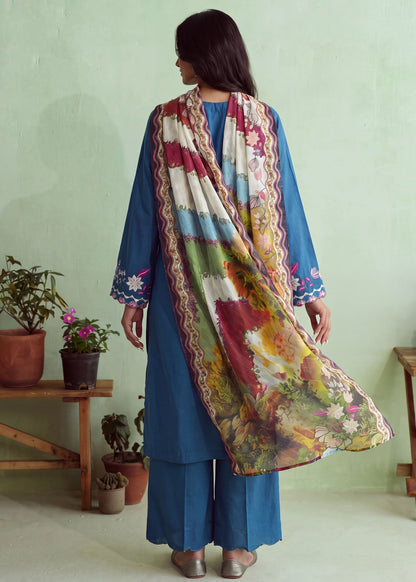 Sapphire Blue Embroidered Cotton Latest Pakistani Suits Online in Dubai UAE Abudhabi Ajman Sharjah