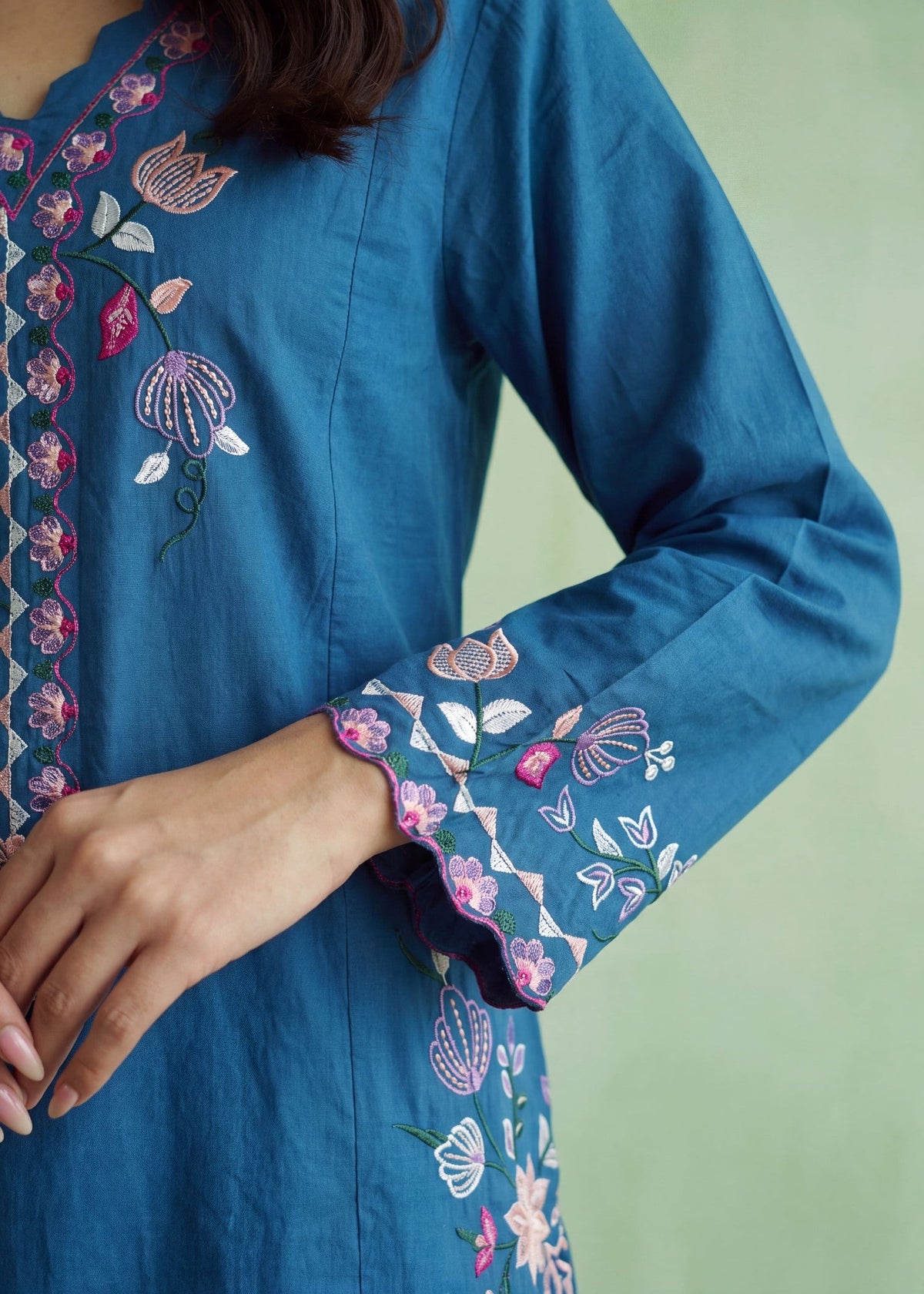 Sapphire Blue Embroidered Cotton Pakistani Designer Suits Online in Sri Lanka India Australia