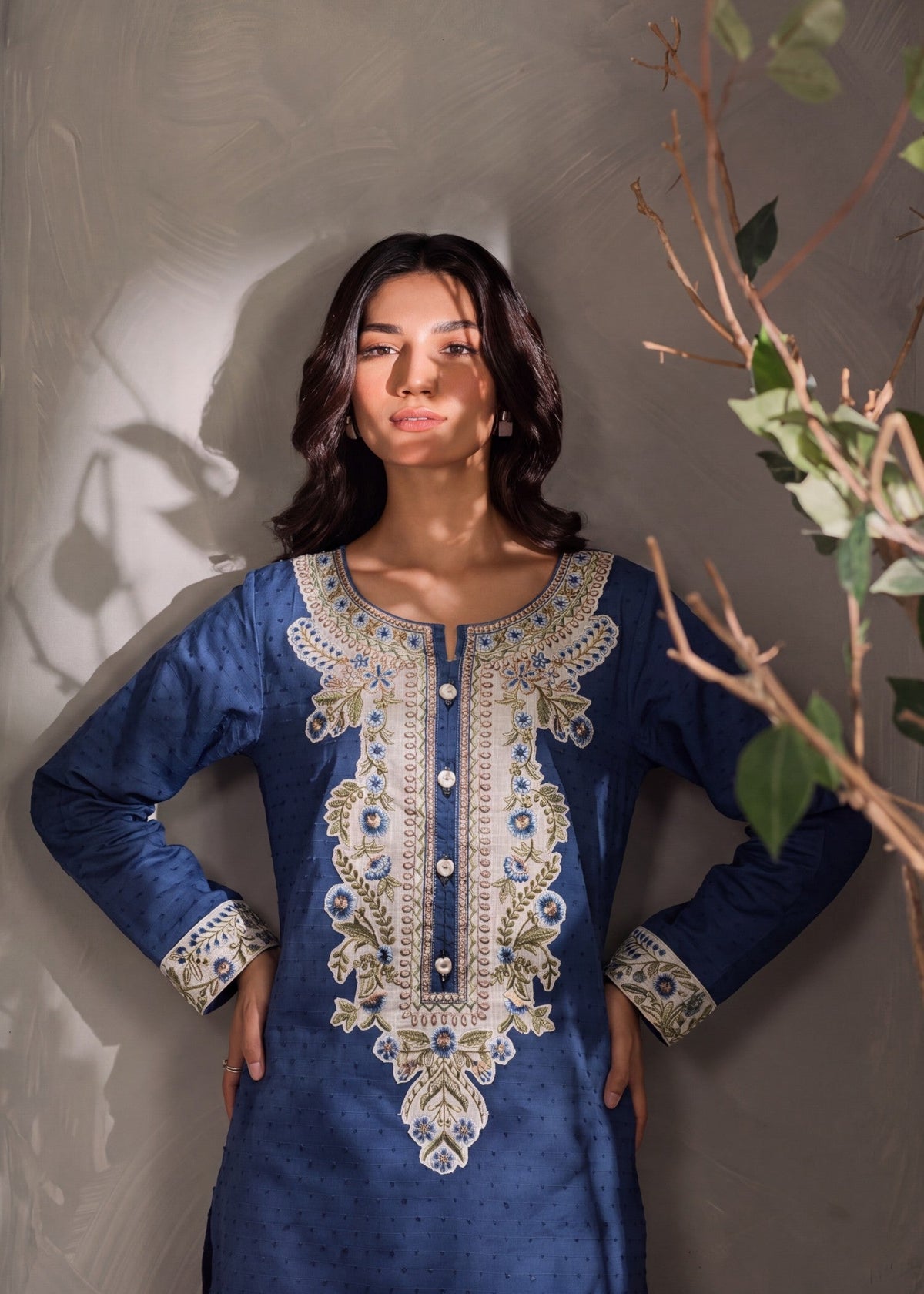 Sapphire Blue Embroidered Khaddar Shalwar Kurta Set Online in Dubai DXB UAE Abudhabi Meena Bazaar