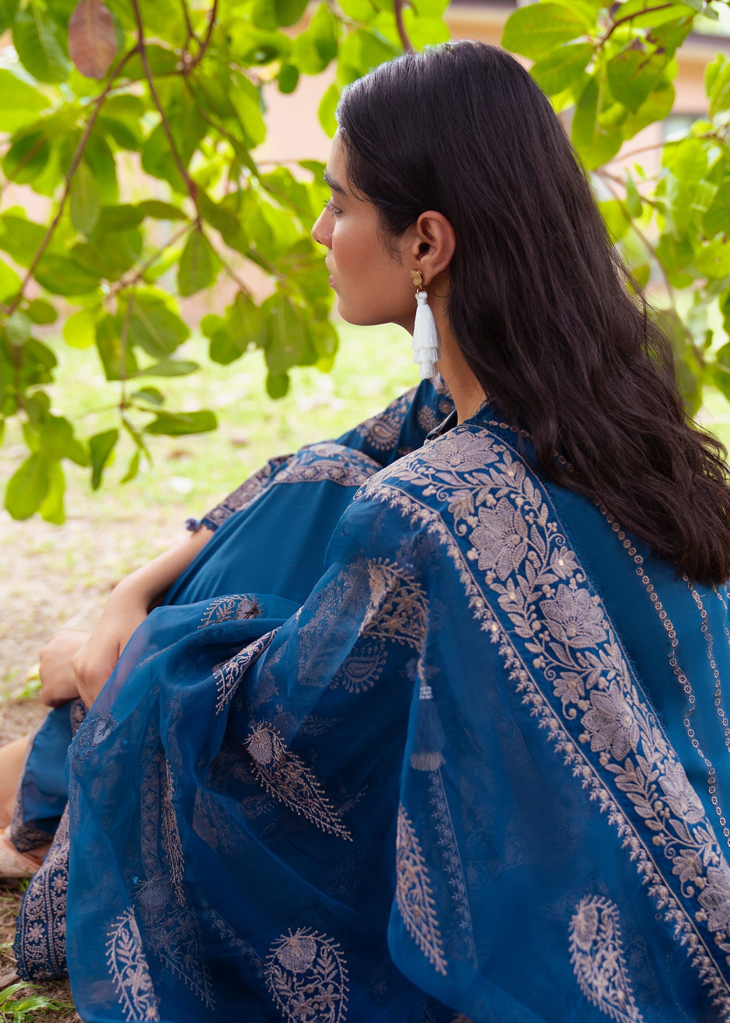 Sapphire Blue Embroidered Lawn Dress Material Online in Sri Lanka India Australia