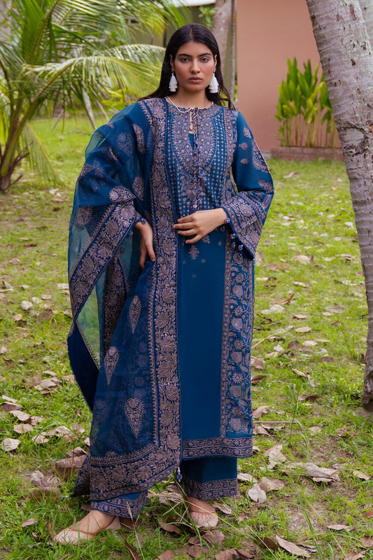 Sapphire Blue Embroidered Lawn Suit Online in Dubai UAE Abudhabi Ajman Sharjah