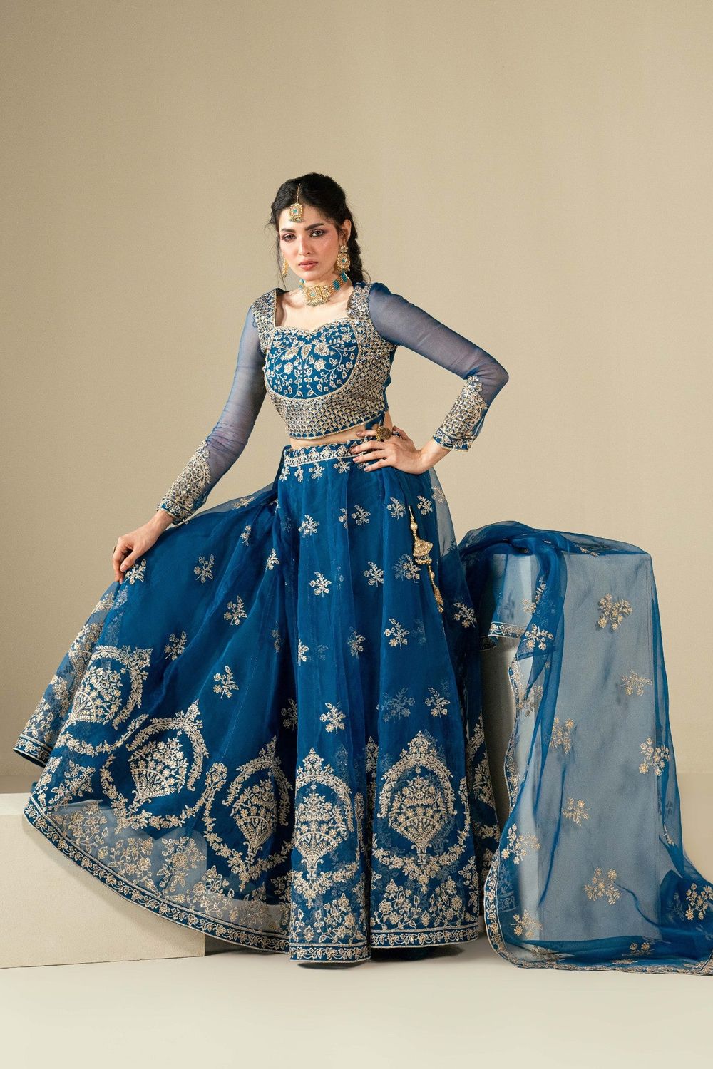 Sapphire Blue Embroidered Organza Lehenga Choli Online in Dubai UAE Abudhabi Ajman Sharjah