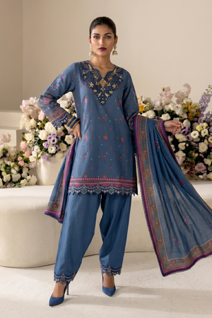 Sapphire Blue Embroidered Raw Silk Salwar Kameez Online in Dubai UAE Abudhabi Ajman Sharjah