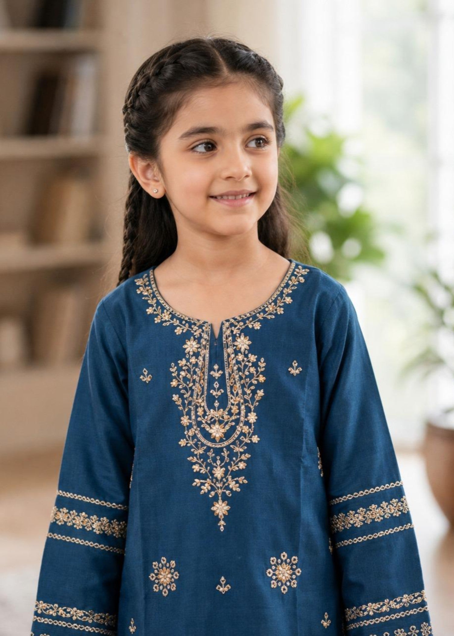 Sapphire Blue Girls Eastern Kurta Set with Straight Trouser Online in Sri Lanka India Australia