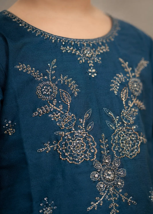Sapphire Blue Girls Embroidered Cotton Suit Online in Sri Lanka India Australia