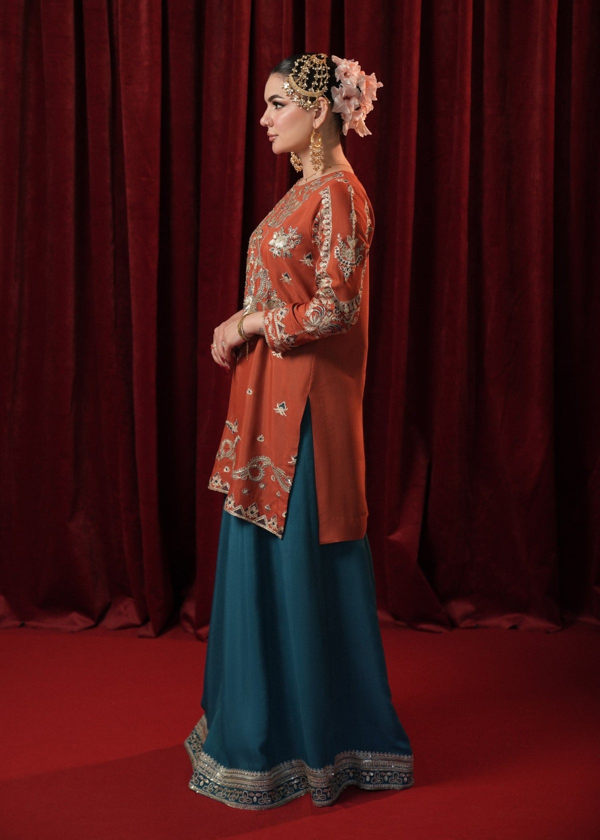 Sapphire Blue Raw Silk Sharara Set Online in Dubai UAE Abudhabi Ajman Sharjah