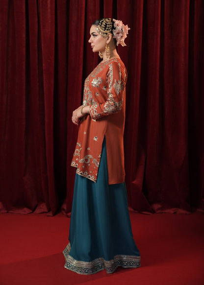 Sapphire Blue Raw Silk Sharara Set Online in Dubai UAE Abudhabi Ajman Sharjah