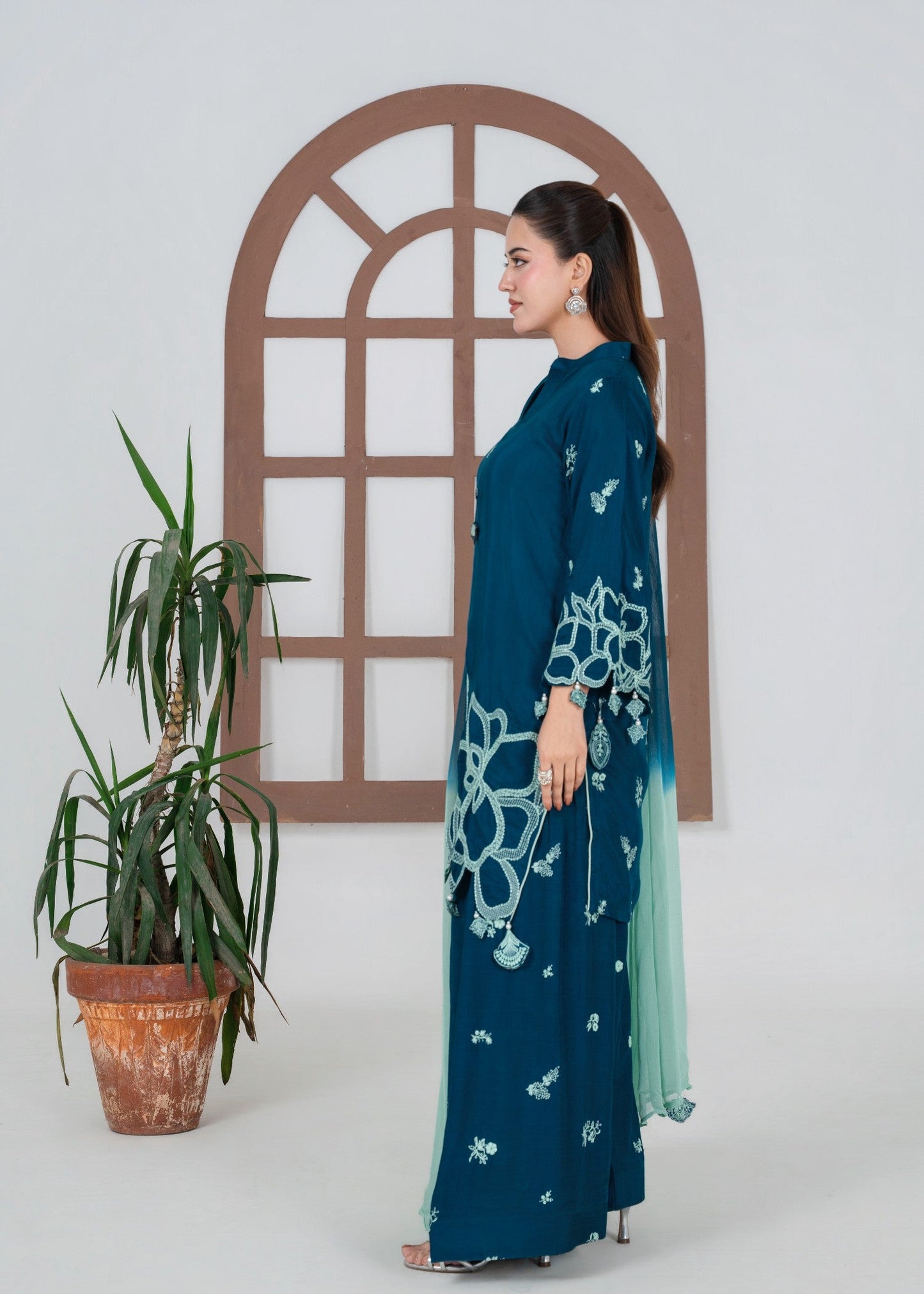 Sapphire Blue Silk Sharara Kurti Online in Dubai DXB UAE Abudhabi Meena Bazaar