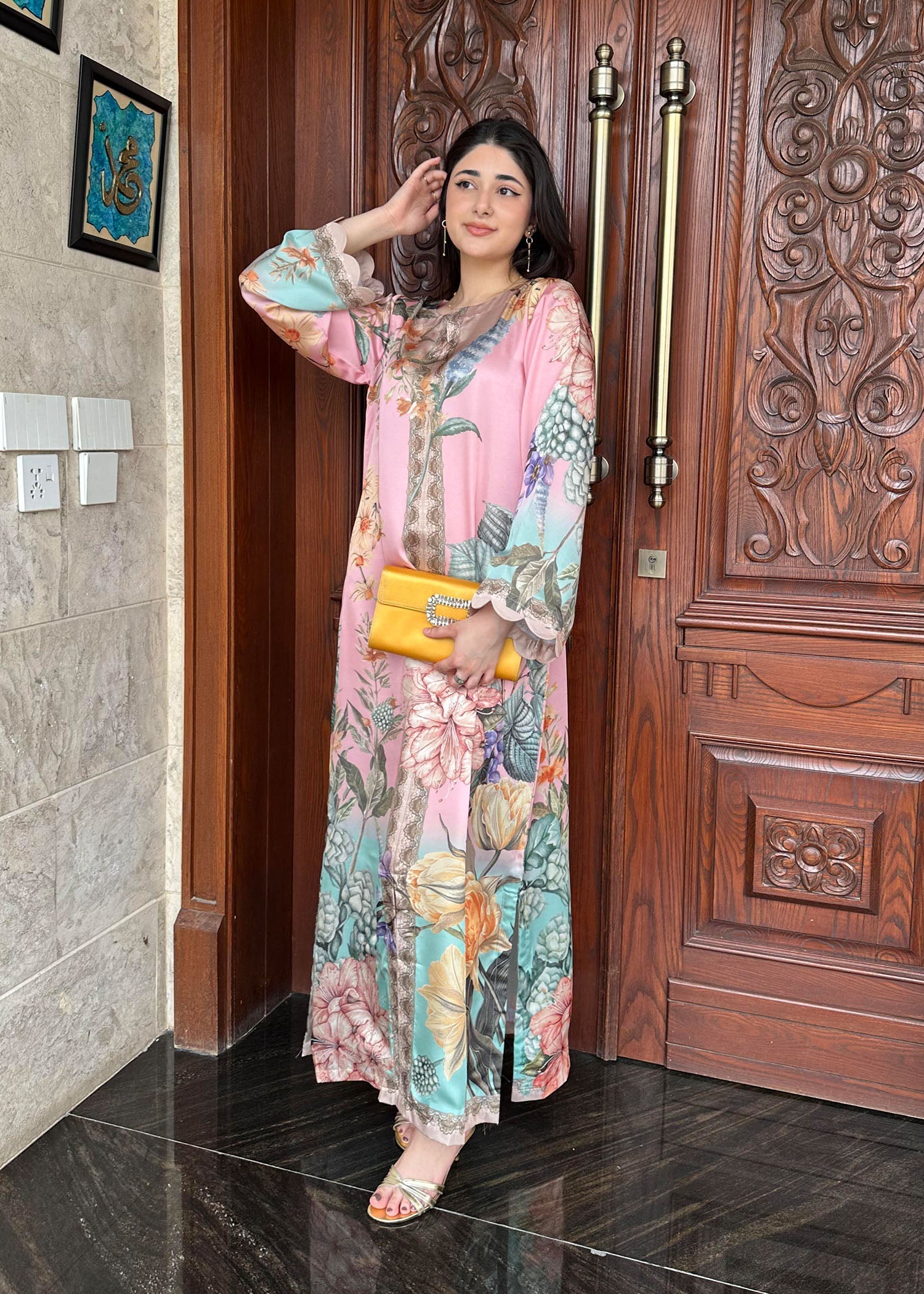 Satin Silk Printed Multi Kaftan Online in Dubai DXB UAE Abudhabi Meena Bazaar