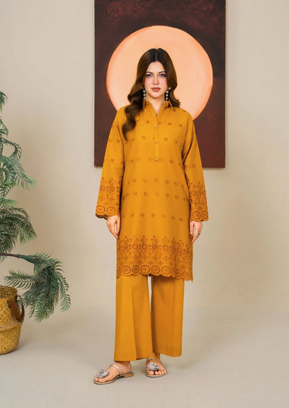 Schiffli Cambric Kurta Set Mustard Online in Dubai DXB UAE Abudhabi Meena Bazaar