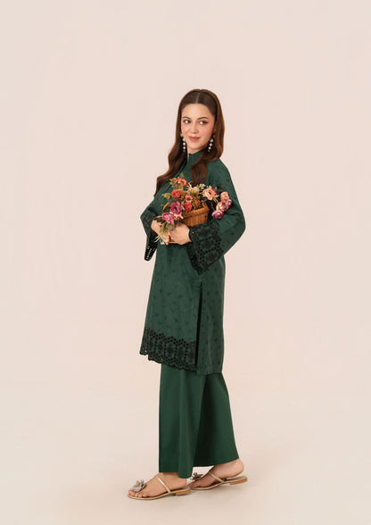 Schiffli Embroidered Bottle Green Tunic Kurta for Women Online in Sri Lanka India Australia